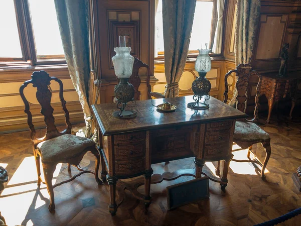 Writing Desk Chairs Lamps Miramare Castle Trieste Interior Design Historical — Stock Photo, Image