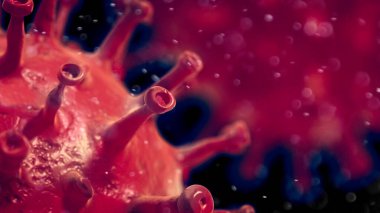 Virüs, mikroskop altında görülen detaylar, koronavirüsün mutasyonları ve varyantları, sars-cov-2. Büyütme. Covid-19. 3d oluşturma