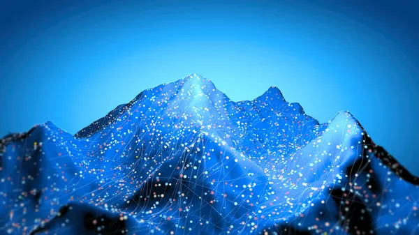 珠穆朗玛峰 Lhotse Nuptse 喜马拉雅山的卫星视图 Hud 地形全息图和形态 全息图和数字重建 科幻小说 3D渲染 — 图库照片