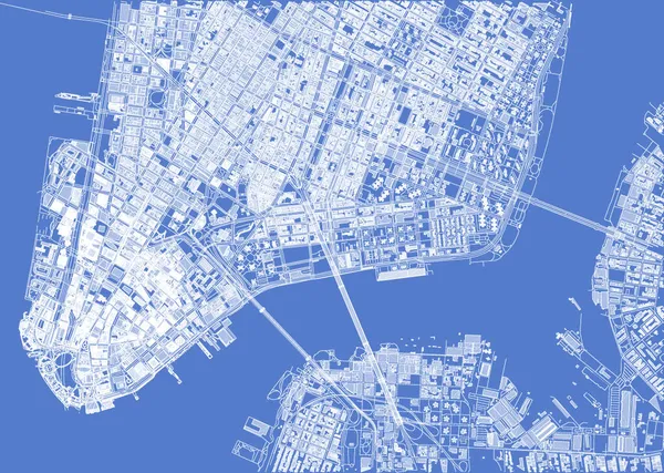 Satelitní Pohled Mapu New Yorku Budovy Ulice Manhattanu Brooklynu Budovy — Stock fotografie