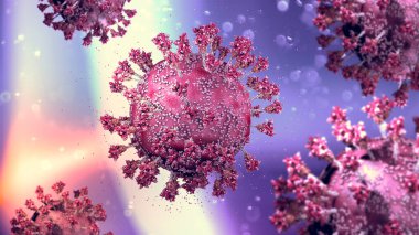 Virüs varyantı, koronavirüs, dikenli protein. Omicron. Covid-19 mikroskop altında görüldü. SARS-CoV-2, 3D görüntüleme