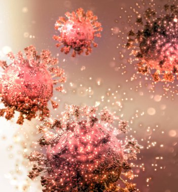 Virüs varyantı, koronavirüs, dikenli protein. Omicron. Covid-19 mikroskop altında görüldü. SARS-CoV-2, 3D görüntüleme
