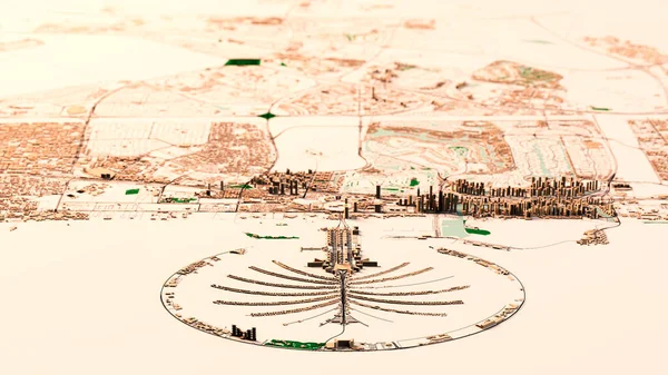 Спутниковая Карта Дубай Объединенные Арабские Эмираты Улицы Город Дворцы Здания — стоковое фото