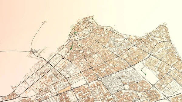 Vista Satélite Cidade Kuwait Kuwait Ruas Edifícios Mapa Cidade Costa — Fotografia de Stock
