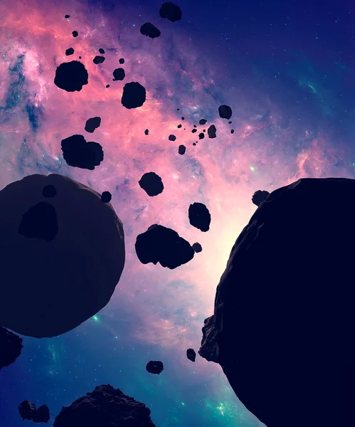 Asteroïde Puin Ruimte Asteroïde Cirkelt Rond Een Planeet Grote Ster — Stockfoto