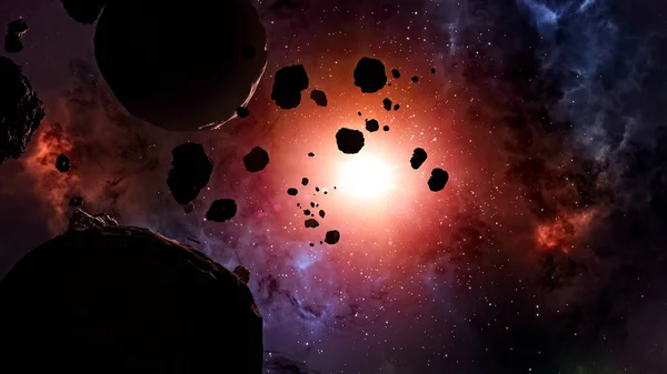 Астероїд Сміття Космосі Астероїд Кружляє Навколо Планети Велика Зірка Задньому — стокове фото