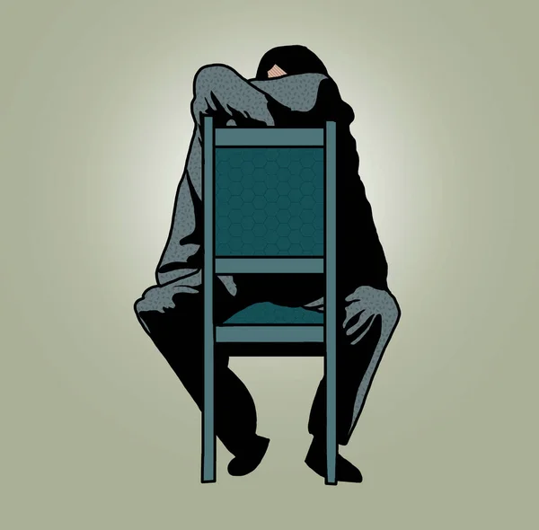 Sitzender Mann Der Sein Gesicht Mit Der Rückenlehne Eines Stuhls — Stockfoto