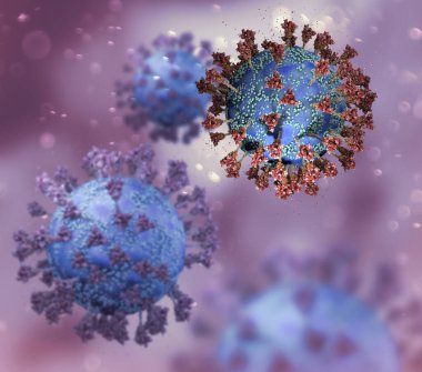 Virüs varyantı, koronavirüs, dikenli protein. Omicron. Covid-19 mikroskop altında görüldü. SARS-CoV-2, 3D görüntüleme
