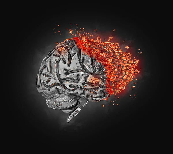 Mozek Profilu Explodoval Exploze Úlomky Části Mozku Drtivé Koncept Zbláznit — Stock fotografie
