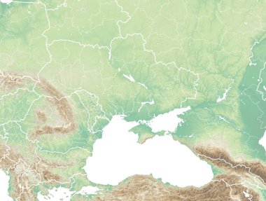 Avrupa 'nın, Ukrayna' nın ve sınırların fiziksel haritası. Rusya ve Belarus, Kırım ve Karadeniz. Ukrayna sınırları ve vilayetleri, harita. Sınırlarda askeri manevralar yapılıyor.