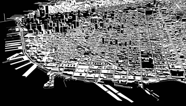 Widok San Francisco Zdjęcia Satelitarne Miasta Domem Budynkiem Sylwetka Czarno — Zdjęcie stockowe