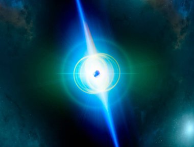 A magnetar is a type of neutron star believed to have an extremely powerful magnetic field. The magnetic-field decay powers the emission of high-energy electromagnetic radiation. 3d rendering clipart