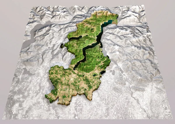 Widok Prowincję Como Region Lombardia Włochy Renderowanie Fizyczna Mapa Równiny — Zdjęcie stockowe