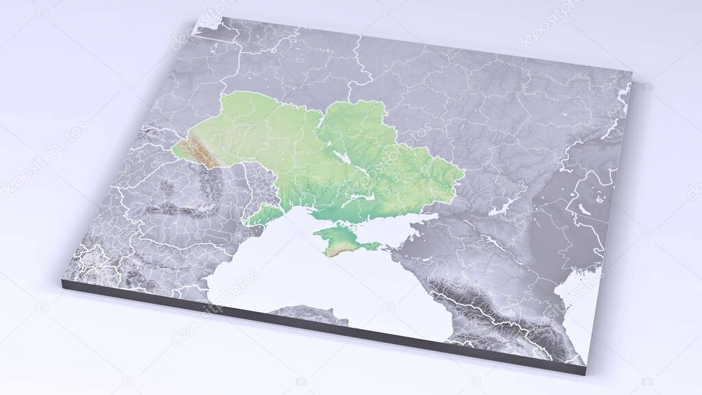 Physical map of Europe, Ukraine and borders. Russia and Belarus, Crimea and the Black Sea. Borders and provinces of Ukraine, map. Military maneuvers at the borders.