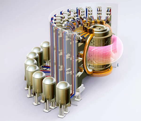 核融合炉 原子の融合のおかげで生成されたエネルギー 太陽を動かすプロセス Iterプラズマの製造を含む最初の実験炉 3Dセクション 3Dレンダリング — ストック写真