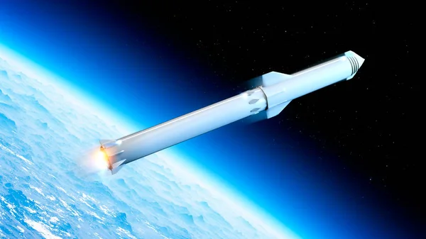 Raket Som Bär Ett Rymdskepp Jordens Omloppsbana Framtiden Går Mot — Stockfoto
