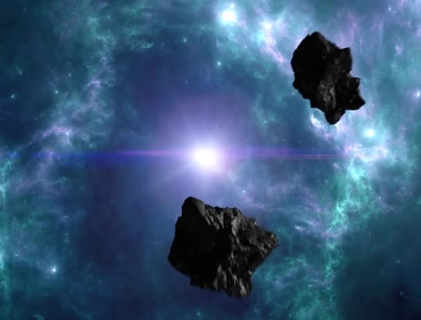 太空中的小行星和碎片大明星在后台 科幻小说 太空的深度 其他星系 星际旅行 朝向地球方向的气象 有被击中的危险 — 图库视频影像