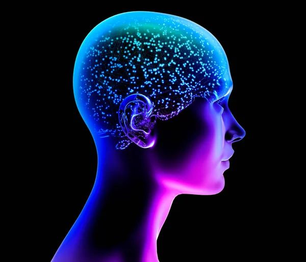 神经学 思想和反思的发展 大脑和精神的无限可能性 人体解剖学 数字现实 人为意识 3D渲染 — 图库照片