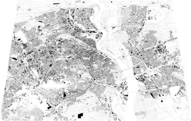 Ukrayna 'nın başkenti Kiev haritası. Binalar ve şehir merkezi. Hava görüntüsü. Yollar ve iletişim yolları. 3D görüntüleme. Şehre giriş noktaları. Uydu görüntüsü