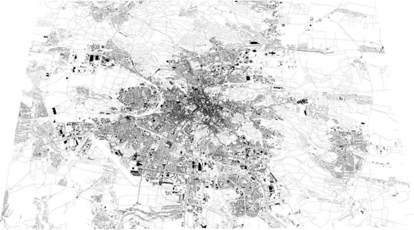 Map Lviv Ukraine Buildings City Center Aerial View Roads Communication — Stock Vector