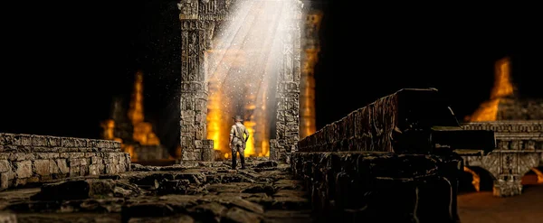 Průzkumník Archeolog Světy Zmizely Starověké Civilizace Tajemství Tajemství Chrámy Stavby — Stock fotografie