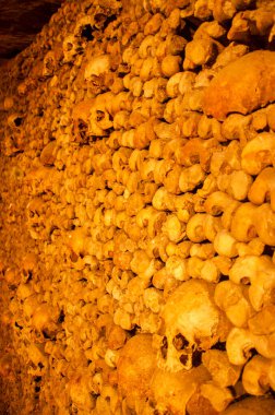 Altı milyondan fazla insanın kalıntılarını barındıran Paris 'in yeraltı mezarları. Kafatası ve kemiklerle ilgili detaylar. Fransa