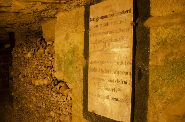 Парижские Подземные Катакомбы Которых Находятся Останки Шести Миллионов Человек Детали — стоковое фото