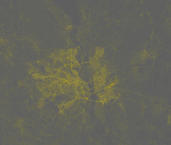 Satellietzicht Plattegrond Van Kiev Nachtzicht Verlichte Straten Oekraïne — Stockfoto