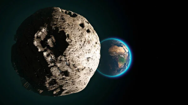 陨石接近地球 碰撞过程 小行星Asteroid 可能与地球大气层发生碰撞 3D渲染 这张照片的内容是由Nasa提供的 — 图库照片