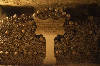 Paris, Fransa: kafatasları, kemikler ve Fransız yazıtları, Paris 'in yeraltı mezarlıklarında bulunan kalıntıların kökeni, 285 km uzunluğundaki bir yeraltı taş ocağında 6 milyondan fazla insanın kalıntılarını barındıran, dünyanın en büyük nekropolü.