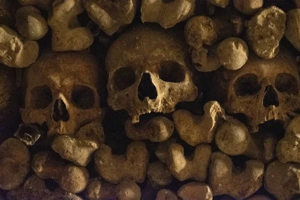 Parijs Frankrijk Schedels Botten Catacomben Van Parijs Ossuarium Een Ondergrondse — Stockfoto