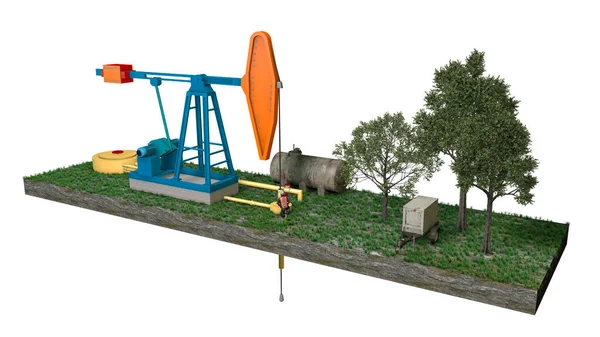 地面からの油の抽出 ブラックゴールドを掘ると検索するために必要な機械 地面や地下油田のセクション エネルギーと産業 精製だ 3Dレンダリング — ストック写真
