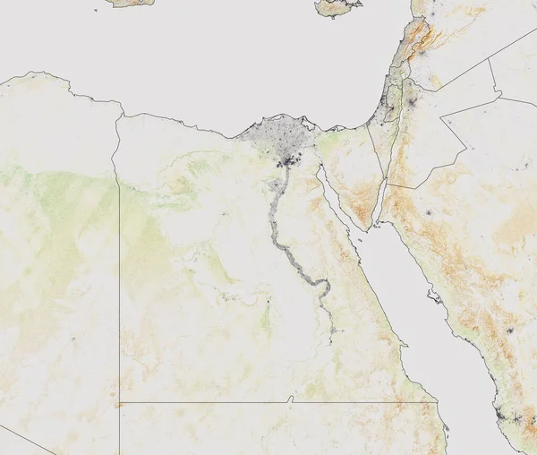 埃及地图 卫星图像和浮雕 城市和街道 北非和中东 以色列 黎巴嫩 约旦和沙特阿拉伯 3D渲染 此图像的元素由美国国家航空航天局提供 — 图库照片