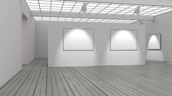 Exhibition Visit Museum Modern Art Paintings Walls Copy Space Rendering —  Fotos de Stock