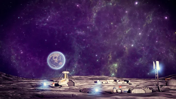 Lunar Base Spatial Outpost First Settlement Moon Space Missions Living — Stock Photo, Image