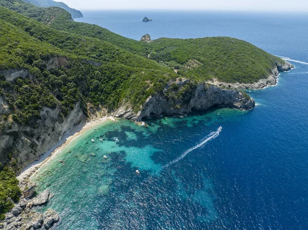 Vista Aérea Playa Kolias Isla Corfú Grecia Acantilados Con Vistas — Foto de Stock