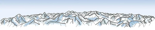 Reliëfs Bergketen Gestileerde Lijntekening Silhouet Van Bergen Rotsformaties Penseelstreken Besneeuwde — Stockfoto