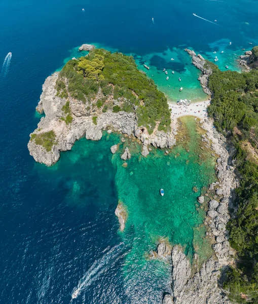 Aerial View Limni Beach Glyko Island Corfu Greece Two Beaches — Zdjęcie stockowe