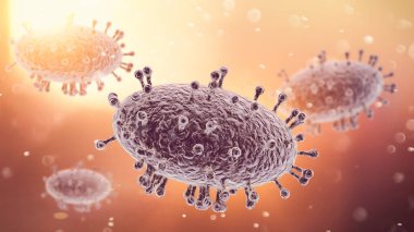 Monkeypox, smallpox. Virus seen under the microscope. Public Health Emergency of International Concern. Spread of the virus. 3d rendering