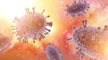 Monkeypox, smallpox. Virus seen under the microscope. Public Health Emergency of International Concern. Spread of the virus. 3d rendering