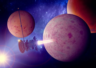 Keşfedilmemiş galaksilerin gezegenleri ve dış gezegenleri. Bilim kurgu. Keşfedilecek yeni dünyalar. Nebula ve galaksilerin kolonileşmesi ve keşfi. Sonda. 3d oluşturma