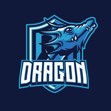 Spor ve esport için Ejder maskotu oyun logosu tasarım vektör şablonu