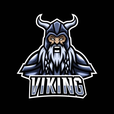 Kızgın Viking spor esport logosu şablonu zırh, miğfer, kalın sakal ve bıyıklı.