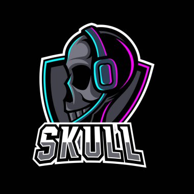 Siyah Kafatası kulaklık, oyun eskrim logosu. Ekip takımı için.