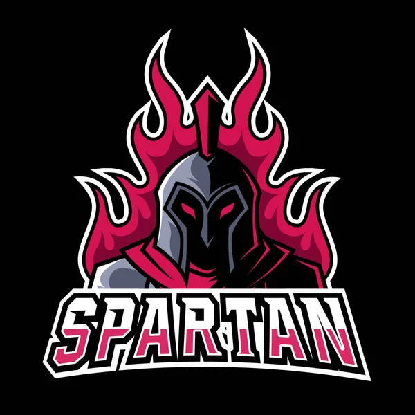 怒っている赤いスパルタン火マスコットのゲームのロゴのデザインベクトルテンプレート — ストックベクタ