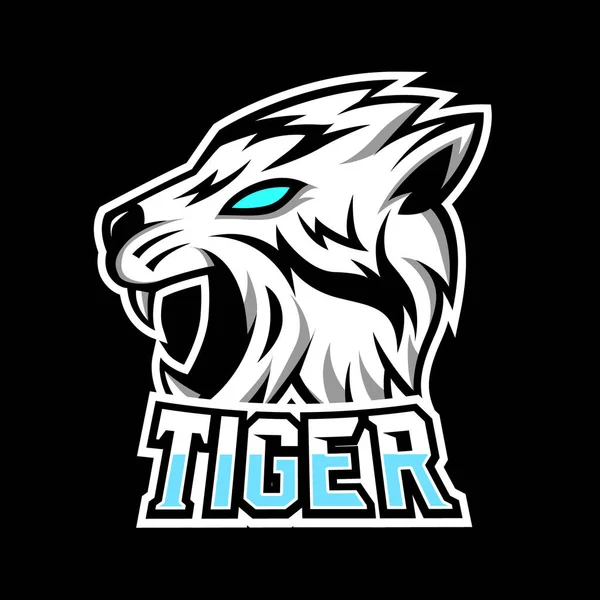 White Angry Tiger Maskottchen Gaming Sport Esport Logo Vorlage Lange — Stockvektor