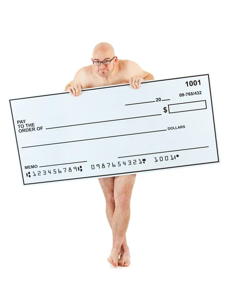 Check: Man Hides Behind Large Check — Stock Photo, Image