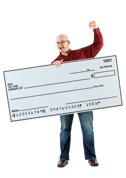 Check: Cheering for the Oversized Check — Stock Photo, Image