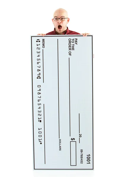 Check: Man Standing Behind Novelty Check — Stock Photo, Image