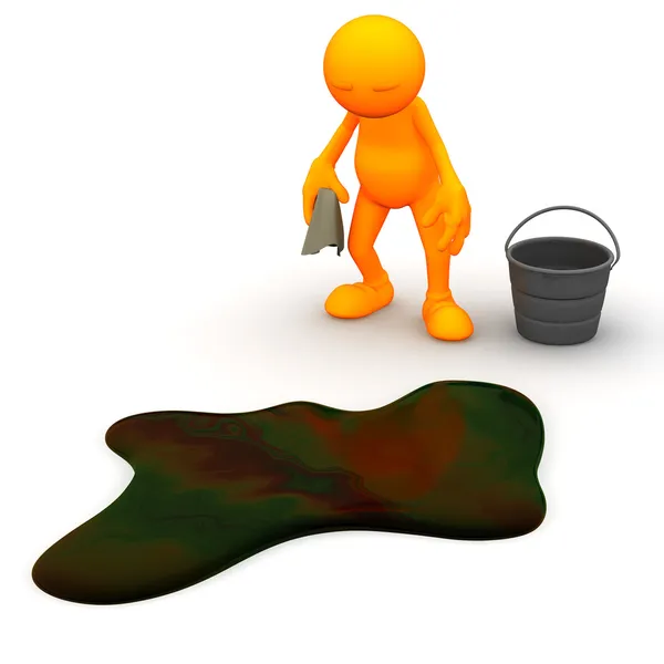 3d Guy: Has to Clean Up Oil Spill — Stock Photo, Image